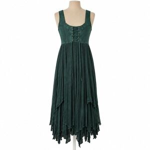 Holy Clothing Ren Faire Lace Up Maxi Dress L Green Handkerchief Hem Boho Corset